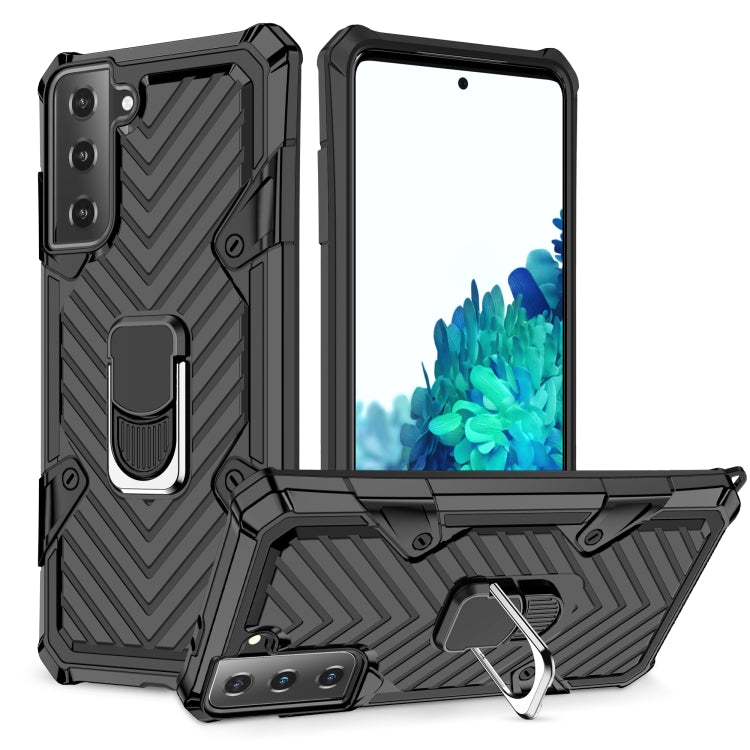 For Samsung Galaxy S21 FE Cool Armor PC + TPU Shockproof Case with 360 Degree Rotation Ring Holder