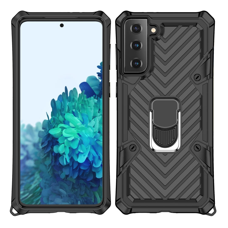 For Samsung Galaxy S21 FE Cool Armor PC + TPU Shockproof Case with 360 Degree Rotation Ring Holder