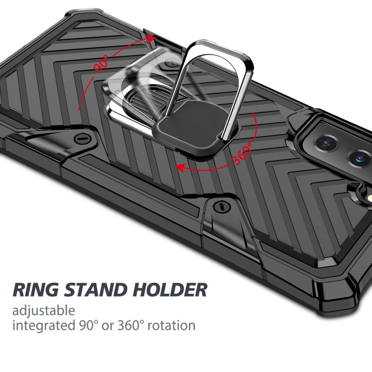 For Samsung Galaxy S21 FE Cool Armor PC + TPU Shockproof Case with 360 Degree Rotation Ring Holder