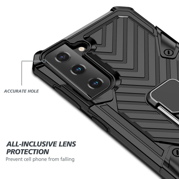 For Samsung Galaxy S21 FE Cool Armor PC + TPU Shockproof Case with 360 Degree Rotation Ring Holder