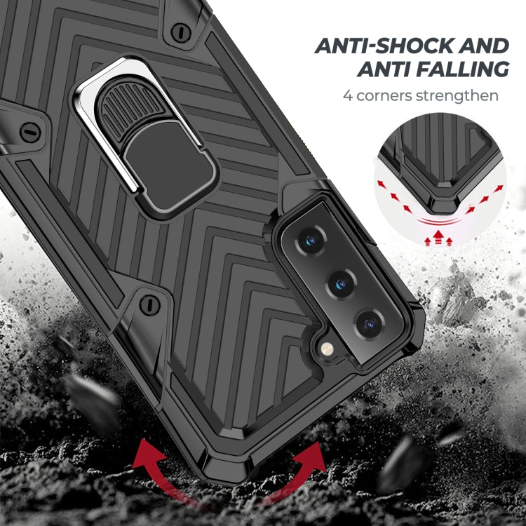 For Samsung Galaxy S21 FE Cool Armor PC + TPU Shockproof Case with 360 Degree Rotation Ring Holder