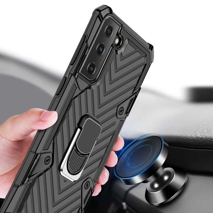 For Samsung Galaxy S21 FE Cool Armor PC + TPU Shockproof Case with 360 Degree Rotation Ring Holder