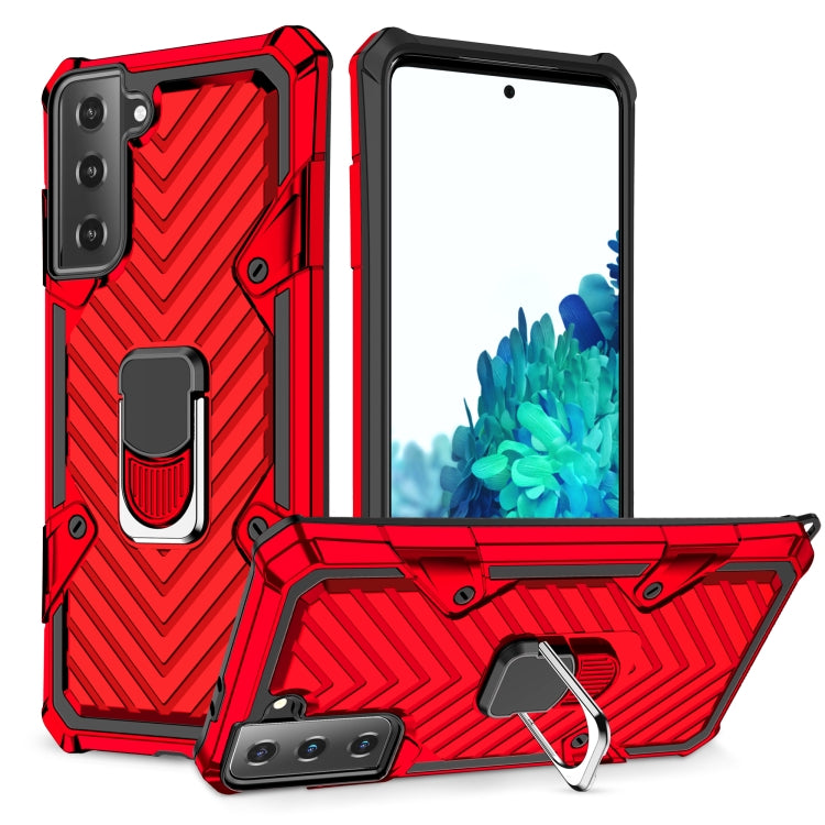 For Samsung Galaxy S21 FE Cool Armor PC + TPU Shockproof Case with 360 Degree Rotation Ring Holder