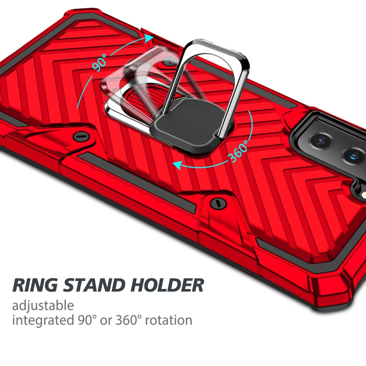 For Samsung Galaxy S21 FE Cool Armor PC + TPU Shockproof Case with 360 Degree Rotation Ring Holder