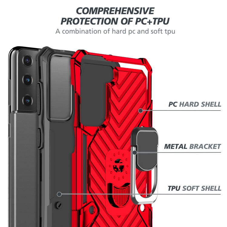 For Samsung Galaxy S21 FE Cool Armor PC + TPU Shockproof Case with 360 Degree Rotation Ring Holder