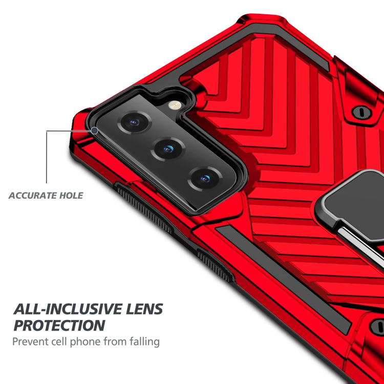 For Samsung Galaxy S21 FE Cool Armor PC + TPU Shockproof Case with 360 Degree Rotation Ring Holder