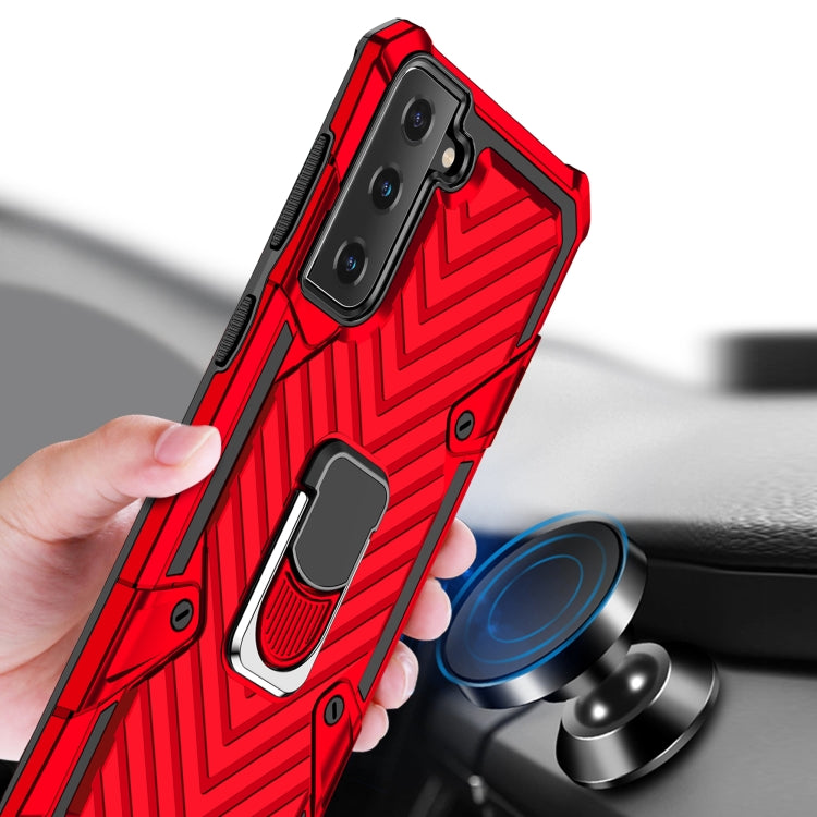 For Samsung Galaxy S21 FE Cool Armor PC + TPU Shockproof Case with 360 Degree Rotation Ring Holder