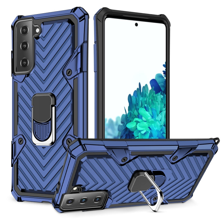 For Samsung Galaxy S21 FE Cool Armor PC + TPU Shockproof Case with 360 Degree Rotation Ring Holder