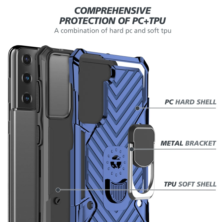 For Samsung Galaxy S21 FE Cool Armor PC + TPU Shockproof Case with 360 Degree Rotation Ring Holder