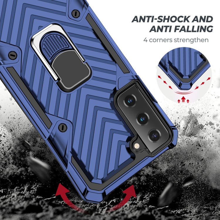 For Samsung Galaxy S21 FE Cool Armor PC + TPU Shockproof Case with 360 Degree Rotation Ring Holder