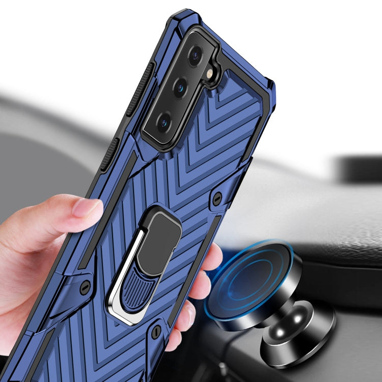 For Samsung Galaxy S21 FE Cool Armor PC + TPU Shockproof Case with 360 Degree Rotation Ring Holder