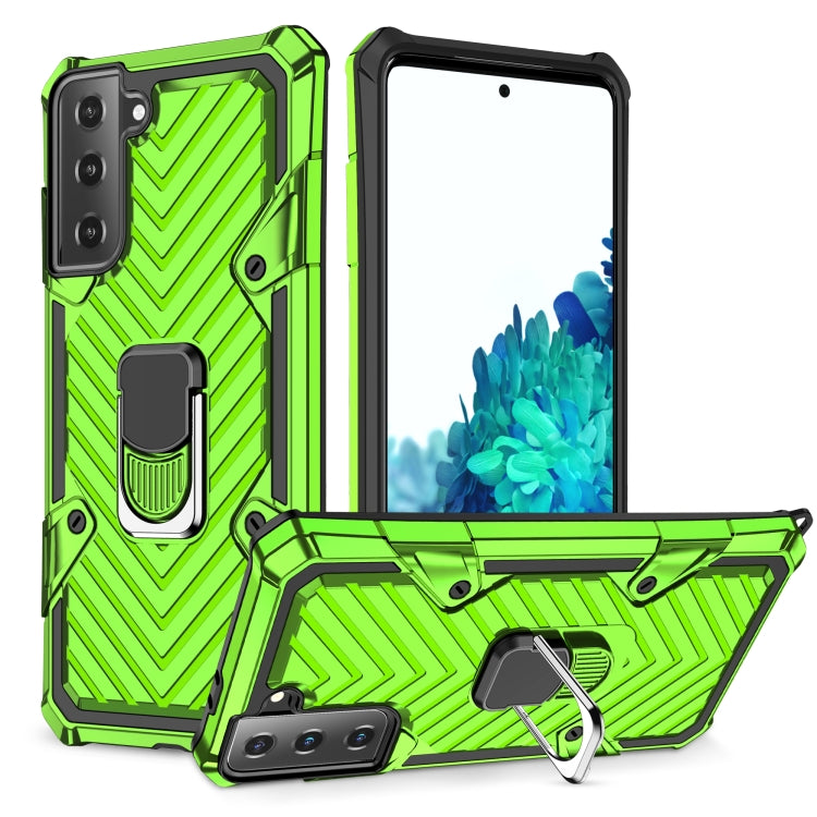 For Samsung Galaxy S21 FE Cool Armor PC + TPU Shockproof Case with 360 Degree Rotation Ring Holder