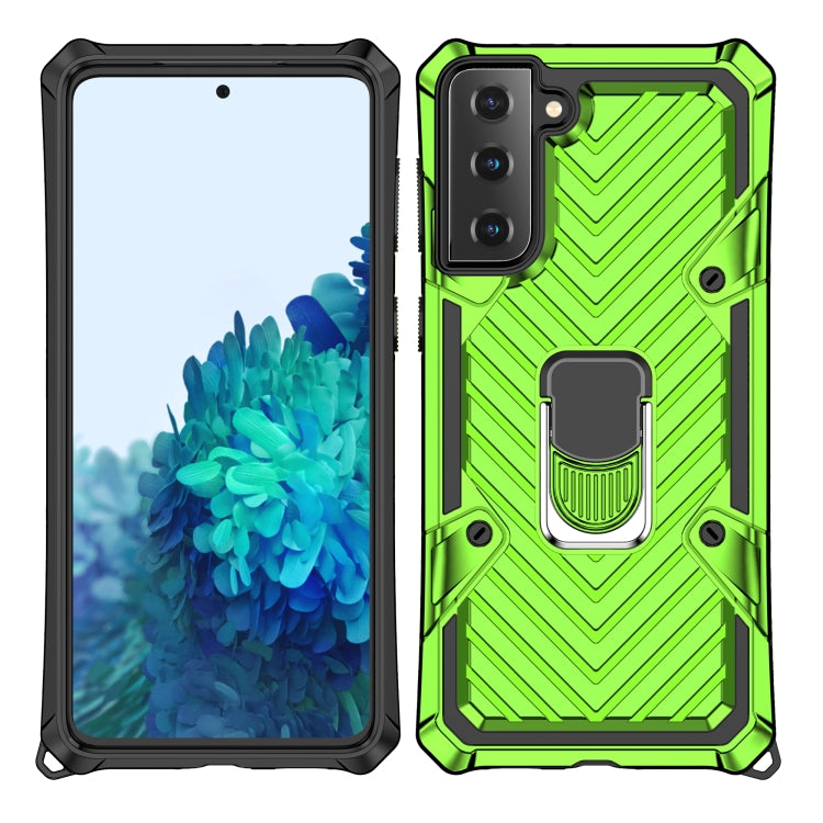 For Samsung Galaxy S21 FE Cool Armor PC + TPU Shockproof Case with 360 Degree Rotation Ring Holder