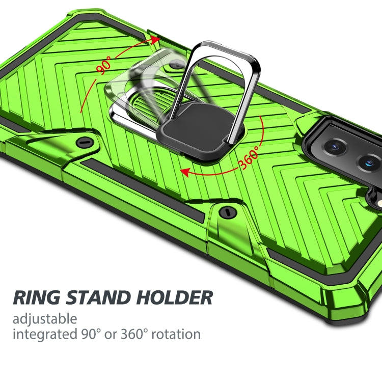 For Samsung Galaxy S21 FE Cool Armor PC + TPU Shockproof Case with 360 Degree Rotation Ring Holder