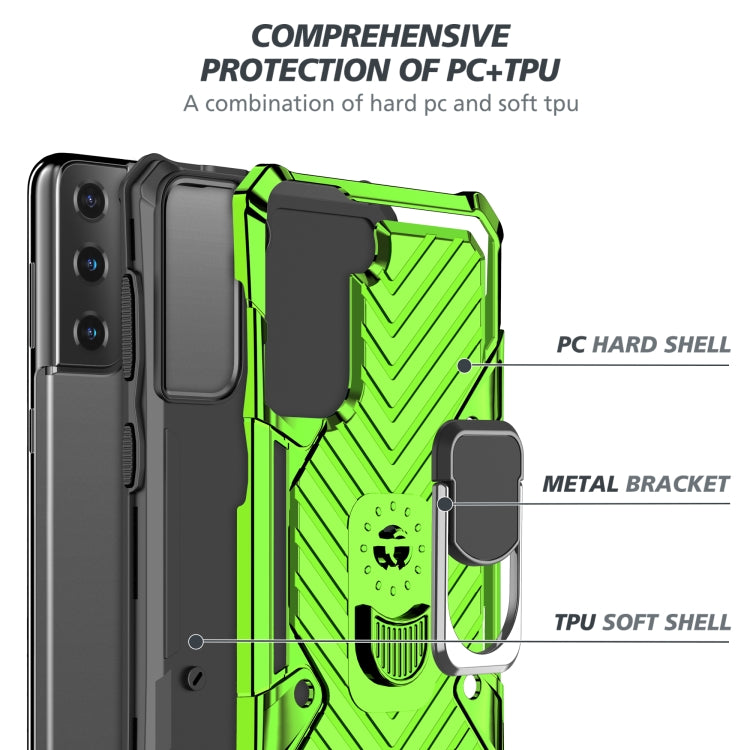 For Samsung Galaxy S21 FE Cool Armor PC + TPU Shockproof Case with 360 Degree Rotation Ring Holder