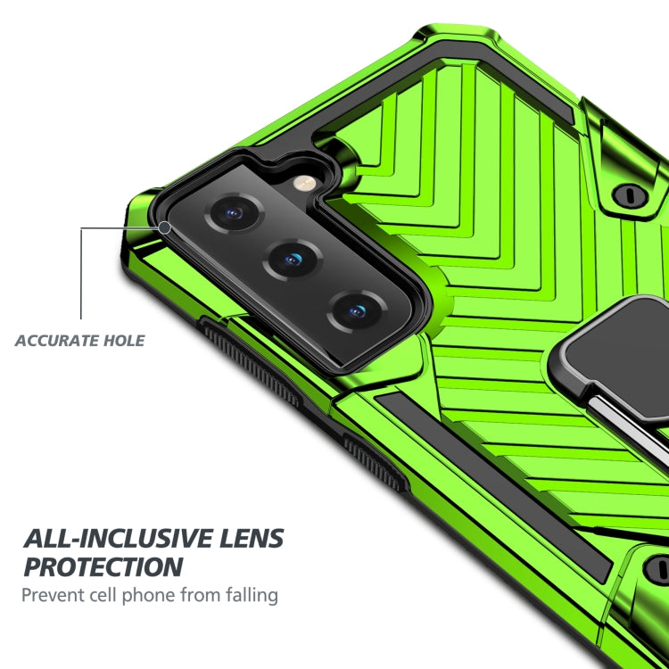 For Samsung Galaxy S21 FE Cool Armor PC + TPU Shockproof Case with 360 Degree Rotation Ring Holder