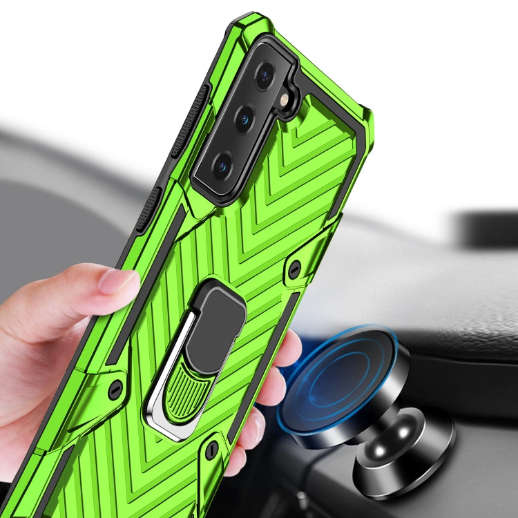 For Samsung Galaxy S21 FE Cool Armor PC + TPU Shockproof Case with 360 Degree Rotation Ring Holder