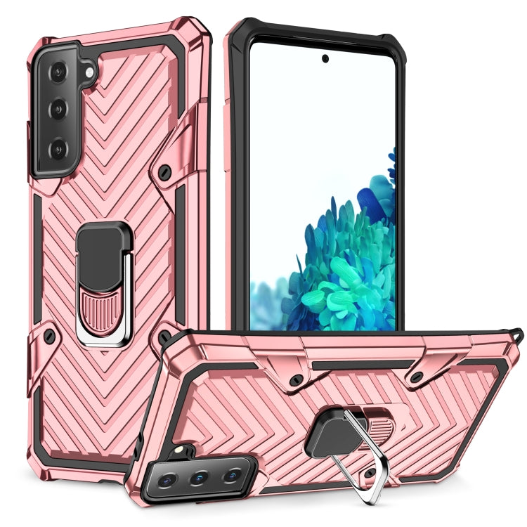 For Samsung Galaxy S21 FE Cool Armor PC + TPU Shockproof Case with 360 Degree Rotation Ring Holder
