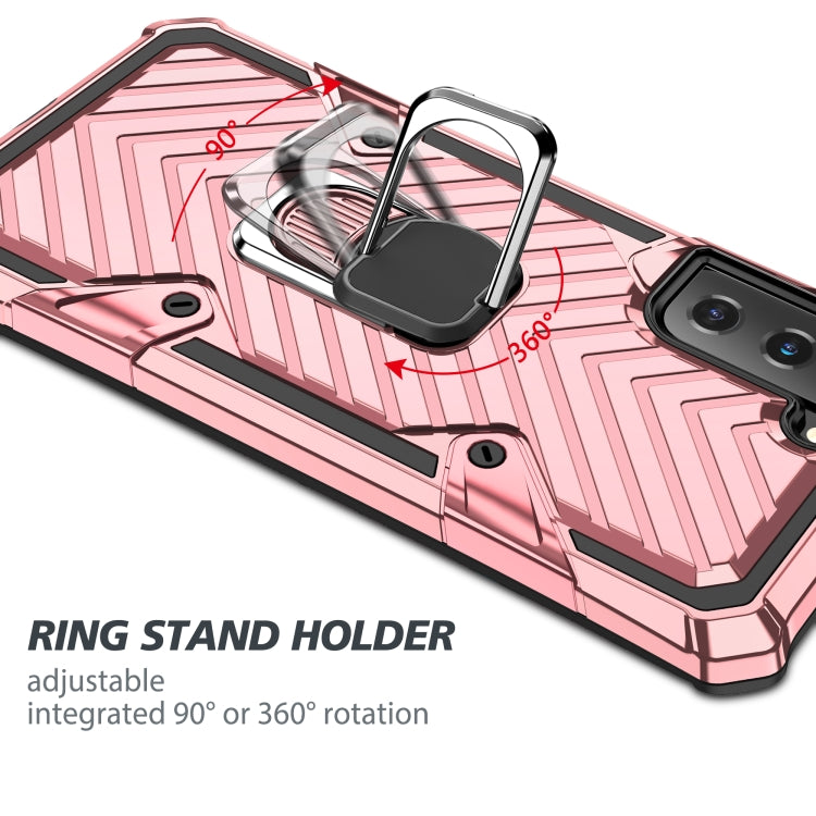 For Samsung Galaxy S21 FE Cool Armor PC + TPU Shockproof Case with 360 Degree Rotation Ring Holder