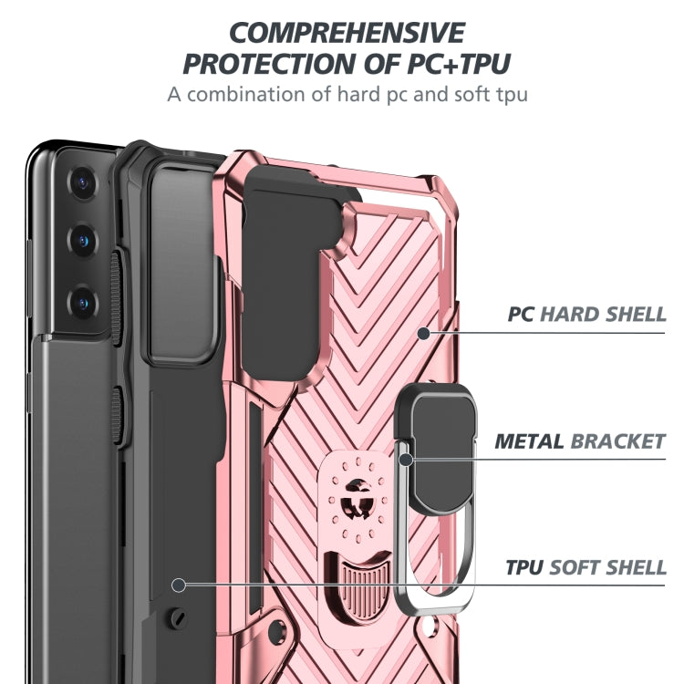 For Samsung Galaxy S21 FE Cool Armor PC + TPU Shockproof Case with 360 Degree Rotation Ring Holder