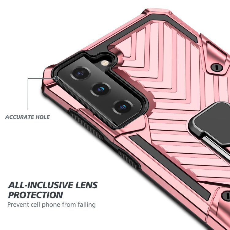 For Samsung Galaxy S21 FE Cool Armor PC + TPU Shockproof Case with 360 Degree Rotation Ring Holder