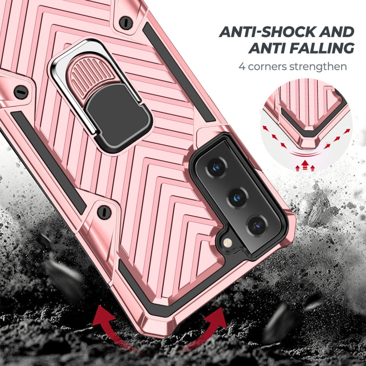 For Samsung Galaxy S21 FE Cool Armor PC + TPU Shockproof Case with 360 Degree Rotation Ring Holder