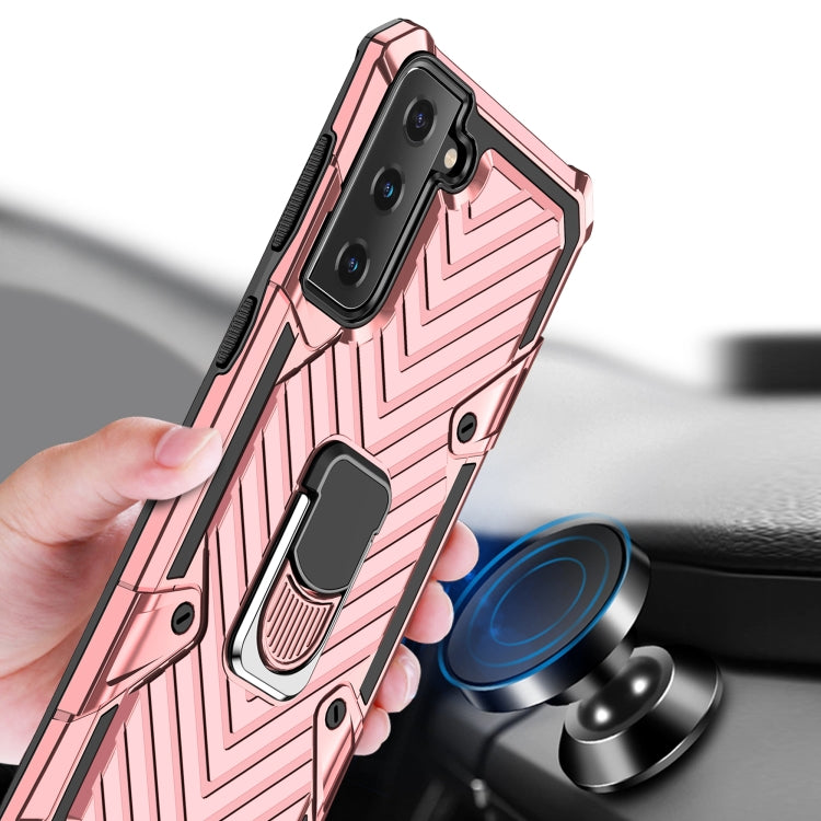 For Samsung Galaxy S21 FE Cool Armor PC + TPU Shockproof Case with 360 Degree Rotation Ring Holder