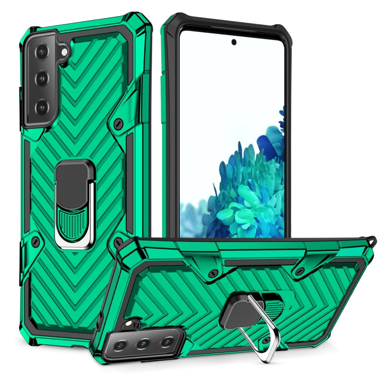 For Samsung Galaxy S21 FE Cool Armor PC + TPU Shockproof Case with 360 Degree Rotation Ring Holder