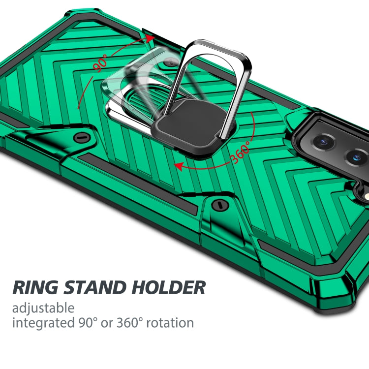 For Samsung Galaxy S21 FE Cool Armor PC + TPU Shockproof Case with 360 Degree Rotation Ring Holder