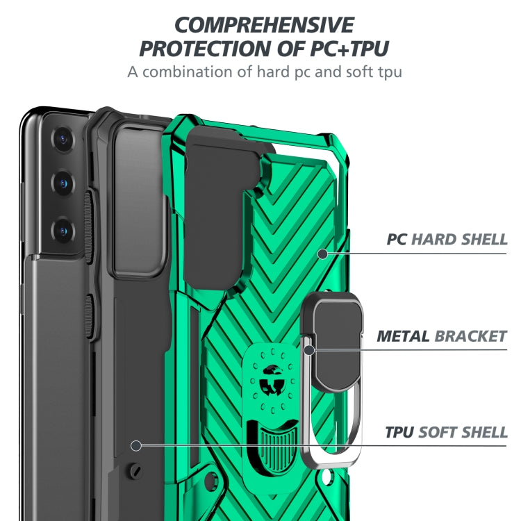 For Samsung Galaxy S21 FE Cool Armor PC + TPU Shockproof Case with 360 Degree Rotation Ring Holder