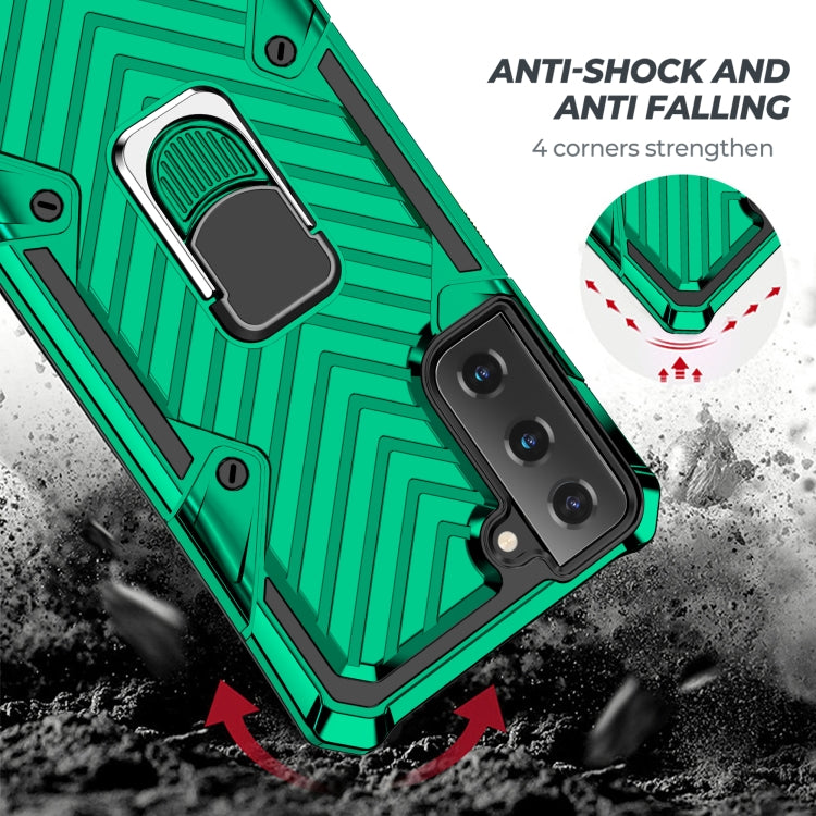 For Samsung Galaxy S21 FE Cool Armor PC + TPU Shockproof Case with 360 Degree Rotation Ring Holder