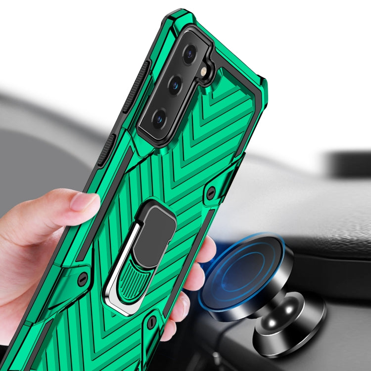 For Samsung Galaxy S21 FE Cool Armor PC + TPU Shockproof Case with 360 Degree Rotation Ring Holder