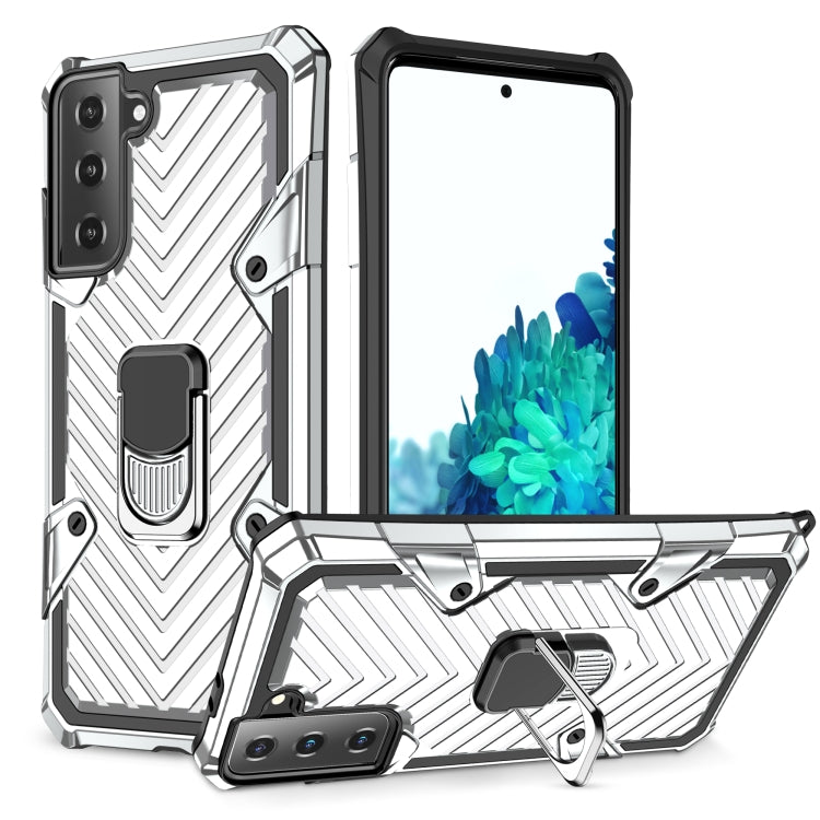 For Samsung Galaxy S21 FE Cool Armor PC + TPU Shockproof Case with 360 Degree Rotation Ring Holder