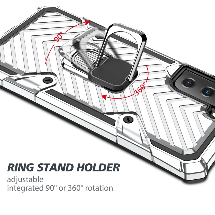 For Samsung Galaxy S21 FE Cool Armor PC + TPU Shockproof Case with 360 Degree Rotation Ring Holder