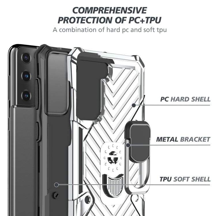 For Samsung Galaxy S21 FE Cool Armor PC + TPU Shockproof Case with 360 Degree Rotation Ring Holder