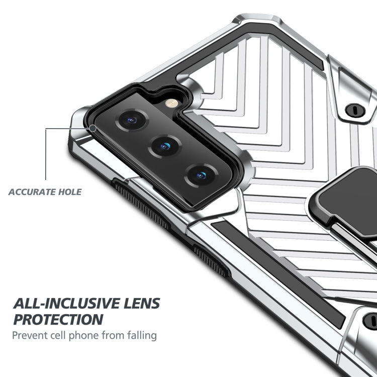 For Samsung Galaxy S21 FE Cool Armor PC + TPU Shockproof Case with 360 Degree Rotation Ring Holder