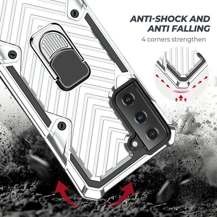 For Samsung Galaxy S21 FE Cool Armor PC + TPU Shockproof Case with 360 Degree Rotation Ring Holder