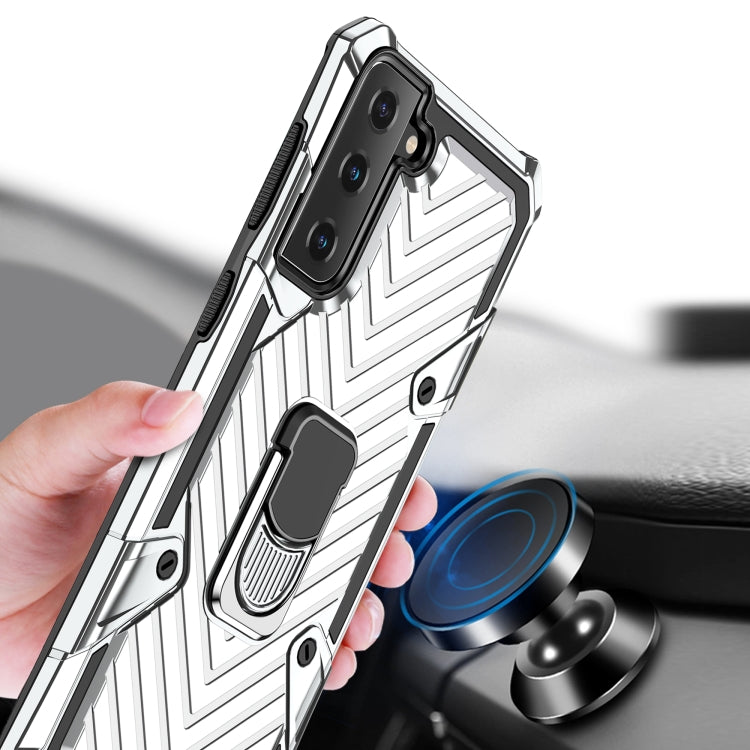 For Samsung Galaxy S21 FE Cool Armor PC + TPU Shockproof Case with 360 Degree Rotation Ring Holder