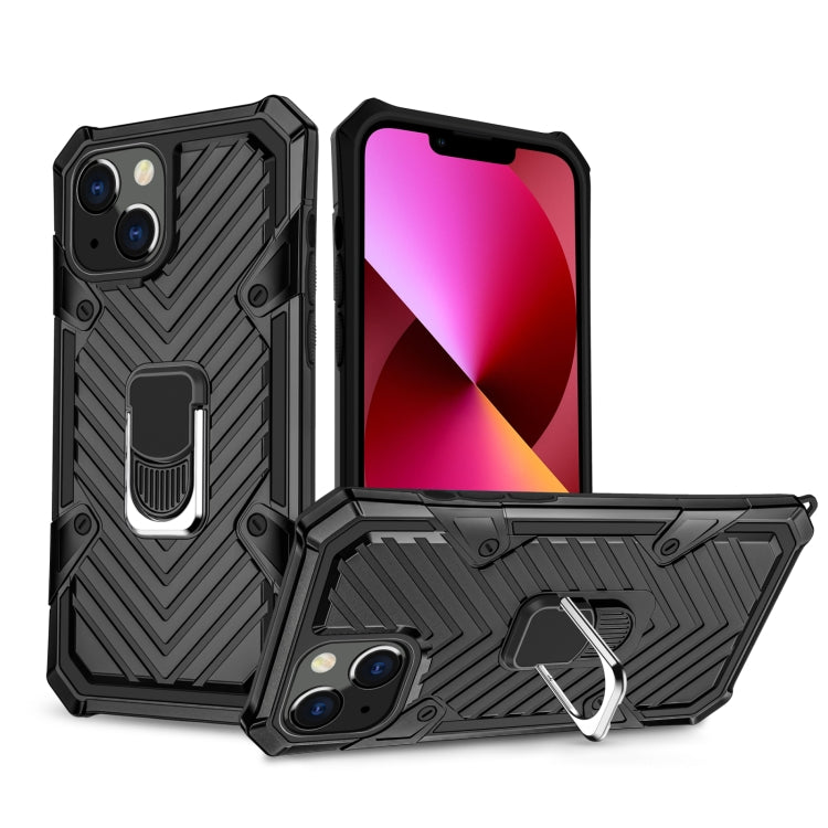 For iPhone 13 Cool Armor PC + TPU Shockproof Case with 360 Degree Rotation Ring Holder
