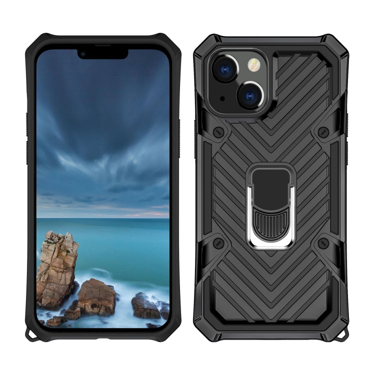 For iPhone 13 Cool Armor PC + TPU Shockproof Case with 360 Degree Rotation Ring Holder