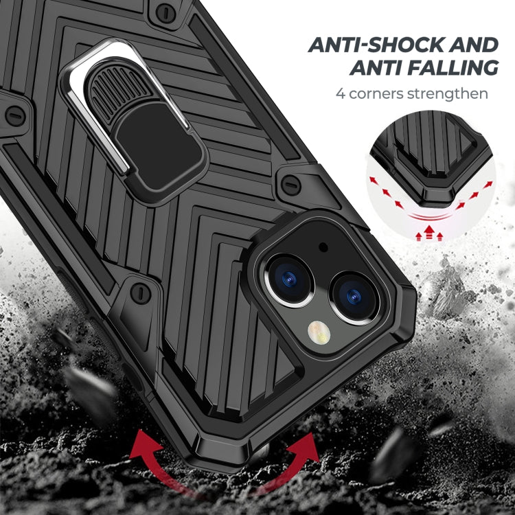 For iPhone 13 Cool Armor PC + TPU Shockproof Case with 360 Degree Rotation Ring Holder
