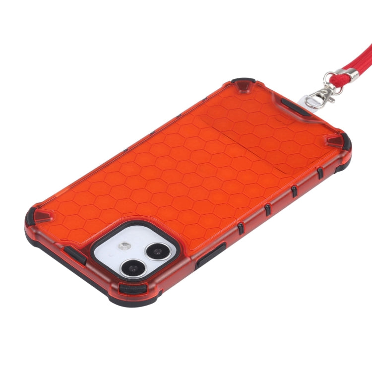 For iPhone 12 mini Shockproof Honeycomb PC + TPU Case with Neck Lanyard