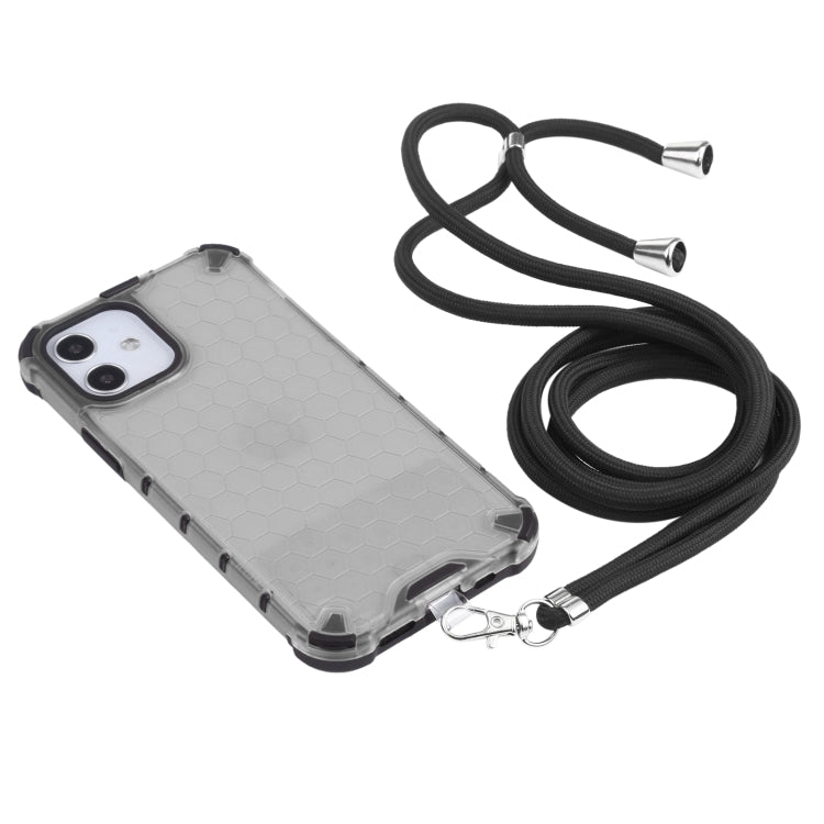 For iPhone 12 mini Shockproof Honeycomb PC + TPU Case with Neck Lanyard
