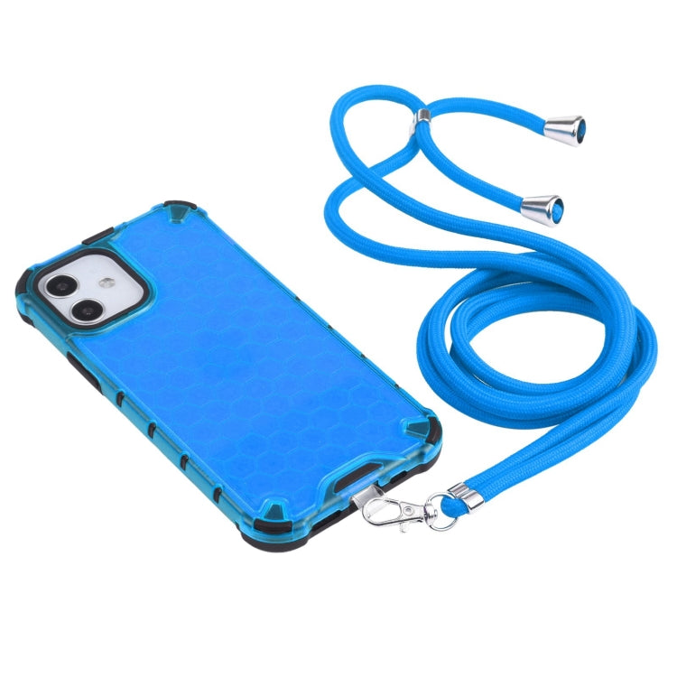 For iPhone 12 mini Shockproof Honeycomb PC + TPU Case with Neck Lanyard
