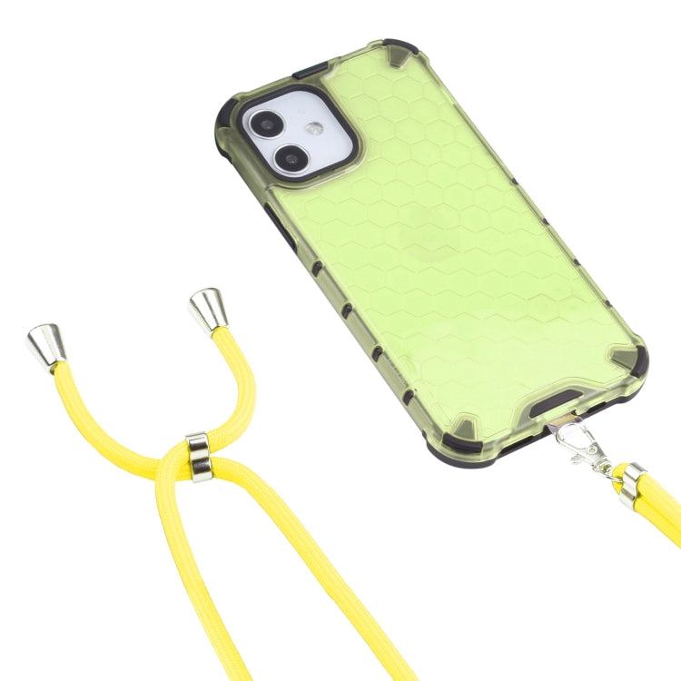 For iPhone 12 mini Shockproof Honeycomb PC + TPU Case with Neck Lanyard