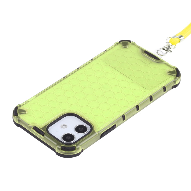 For iPhone 12 mini Shockproof Honeycomb PC + TPU Case with Neck Lanyard