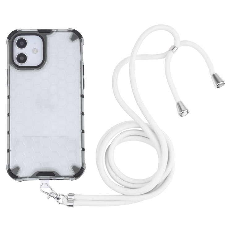 For iPhone 12 mini Shockproof Honeycomb PC + TPU Case with Neck Lanyard