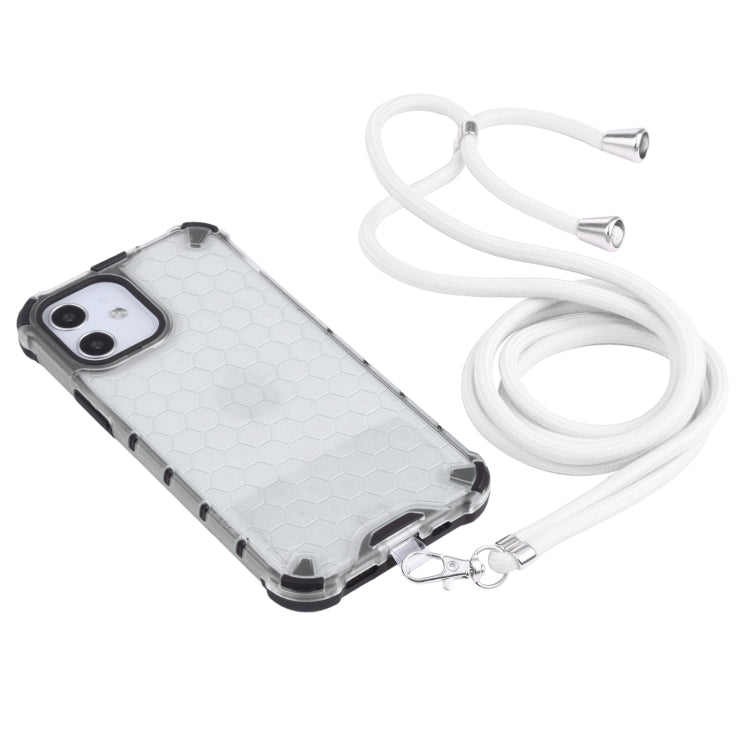 For iPhone 12 mini Shockproof Honeycomb PC + TPU Case with Neck Lanyard