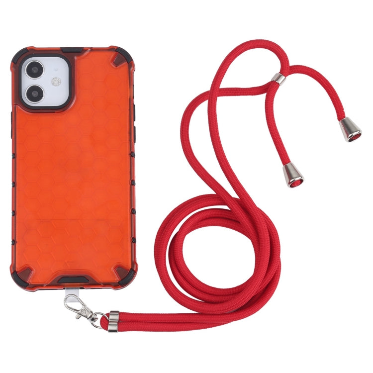 For iPhone 12 / 12 Pro Shockproof Honeycomb PC + TPU Case with Neck Lanyard