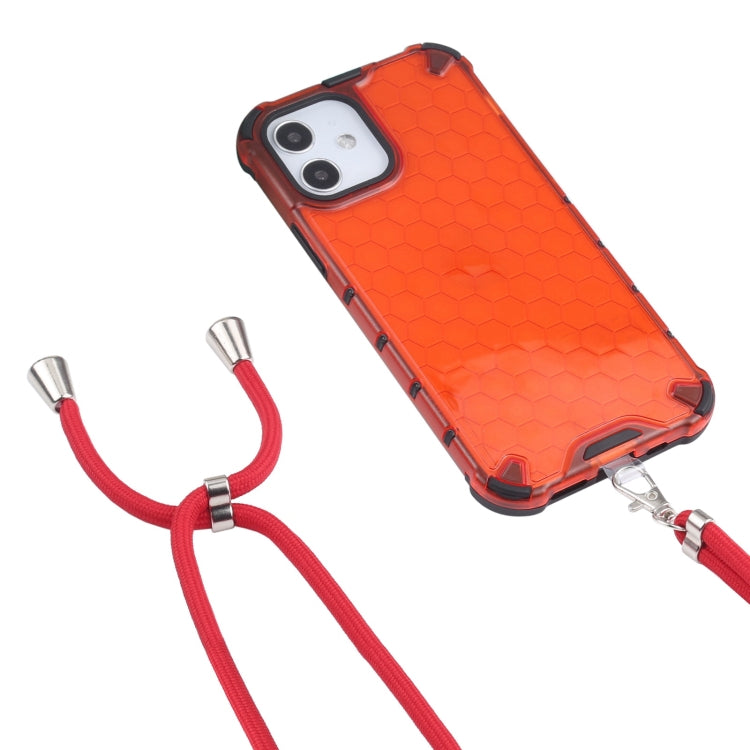 For iPhone 12 / 12 Pro Shockproof Honeycomb PC + TPU Case with Neck Lanyard